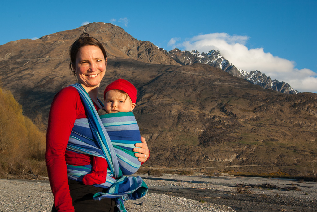 Anita and Elise enjoying a peak of the Remarkables range from the Shotover River